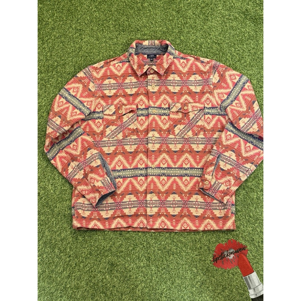 J. Crew Button Down Shirt Mens XL Aztec Jacquard Blanket Flannel Southwestern